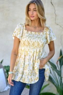 DD-1 Floral Print Ruffle Top