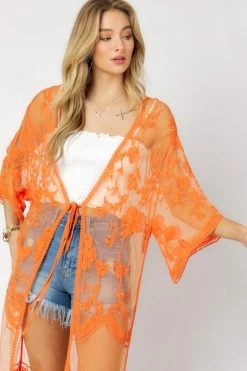 Davi & Dani Boho Sheer Lace Duster Kimono