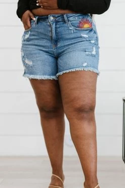 Trendsi Judy Blue Sunray Embroidery Denim Cutoff Shorts Medium