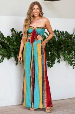 DD Miami Nights Smocked Top And Pants - Teal